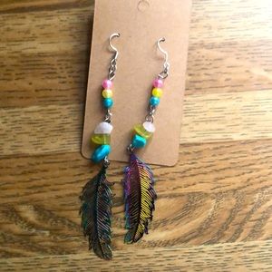 Handmade Pansexual feather earrings